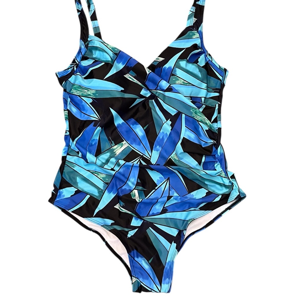 New Women's One Piece Blue & Black Swimsuit Tummy Control Bathing Suit Size: 2XL - Picture 3 of 5